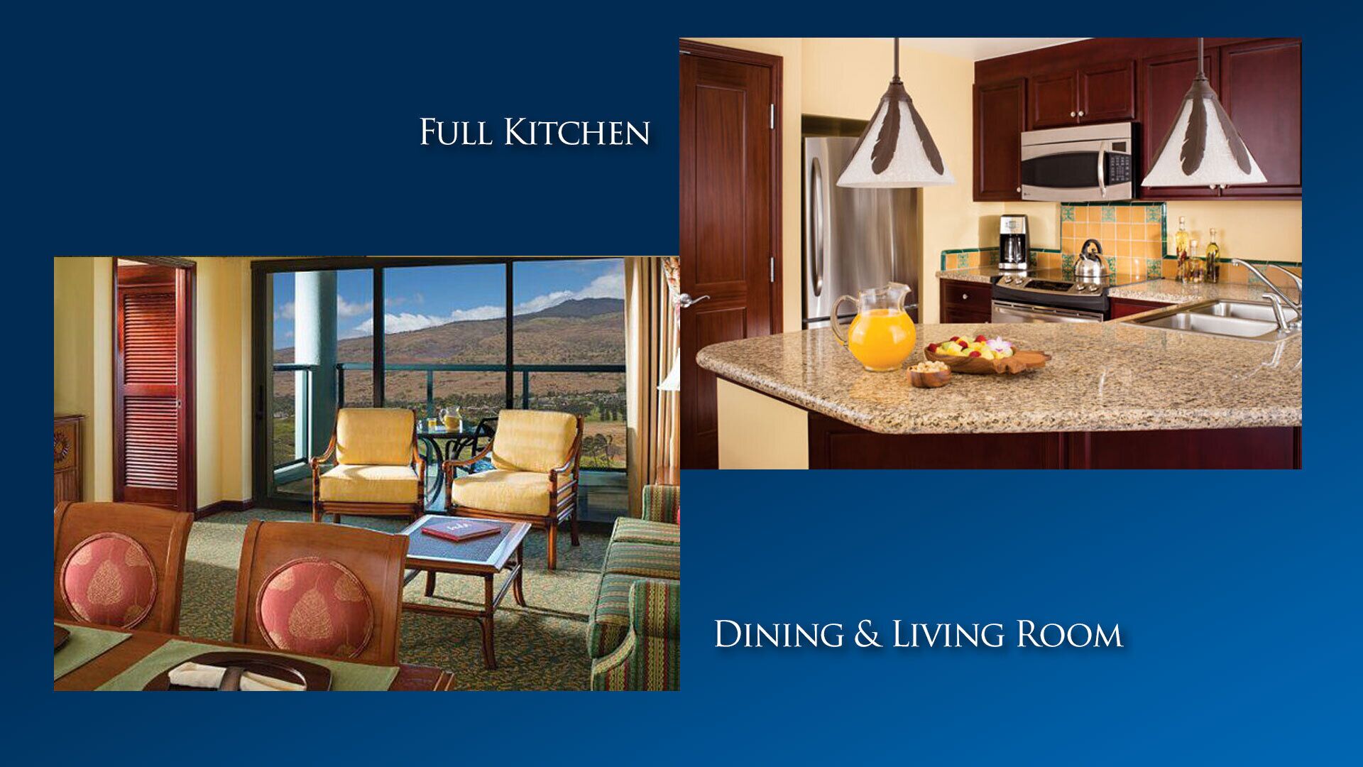 Marriott's Ko Olina 2 Bedroom Villa Sleeps 8 — Full Kitchen and Living Room